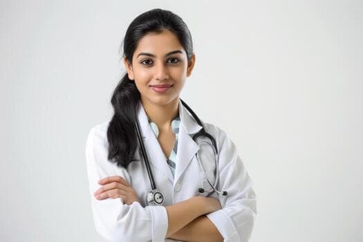 Priya Maharjan in a white clinical coat against a plain background